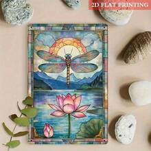 2D Flat, 1pc Dragonfly & For Lotus Metal Wall Art - 8x12 Inch Iron Nature-Inspired Decor With Vibrant Stained Glass Effect, Mountain & Water Reflection Design For Garden, Patio, Home - Thoughtful Gift For Nature Lovers, Dragonfly Wall Decor, Vivid Color Print, 2D Flat, Perfect For Room Decor - White - View 1