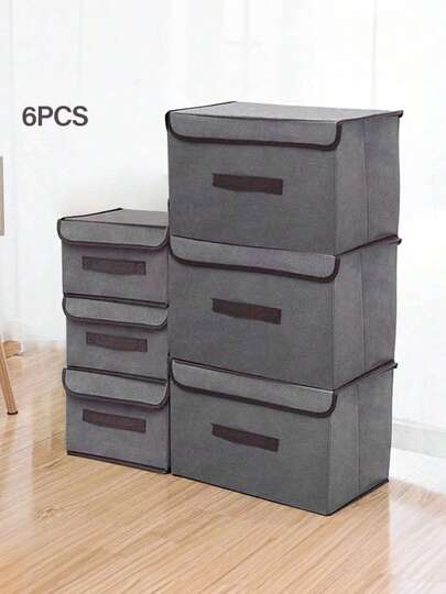6PCS Cajas de almacenamiento grises, tres grandes y tres pequeñas, cajas para guardar ropa