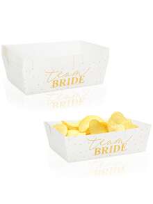 10pcs/30pcs/50pcs White And Gold Paper Food Boat Trays, Suitable For Wedding, Bridal Shower, Bachelorette Party, Snacks, Popcorn, Desserts, BBQ, Hot Dogs, Sandwiches, Burgers, Tacos, Fries, Nachos - White - View 1