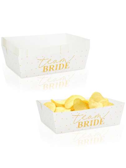 10pcs/30pcs/50pcs White And Yellow Gold Bridal Shower Paper Food Boat Trays Bride Food Serving Tray Boats Plates For Wedding Bachelorette Party Bridal Shower Bride To Be Party Snack Popcorn Dessert BBQ Hot Dog Sandwich Burger Taco Fries Nacho