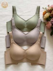 3件装纯色无钢圈文胸 - 彩色 - 查看 1