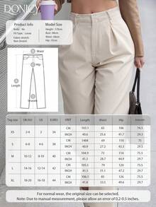 DONICY 女士纯色高腰直筒褶皱裤，柔软舒适，时尚百搭，优雅都市休闲裤，适合日常休闲、约会、派对、情人节、嘉年华、商务办公等场合。 - 咖啡棕 - 查看 5