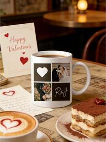 1Pc Personalized Wedding Photo Collage Mug – Custom Couple Photo Mug Design, Romantic Wedding & Anniversary Gift, Unique Couple Keepsake, Elegant Coffee Cup For Newlyweds & Couples - Multicolor - View 4