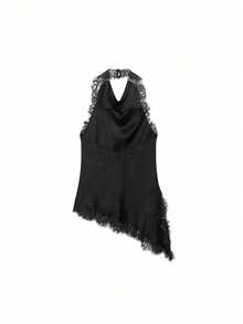Camellia Summer New Arrival Women's Fashion Sexy Halter Neck Lace Blouse - Black 1 - View 6