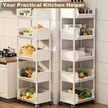 5 Tier Storage Trolley Cart On Wheels Kitchen Rolling Organizer Rack Room White - White - View 3