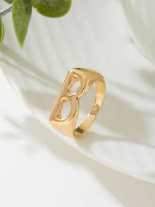 1pc Minimalist Hollow Metal Letter Design Men's Ring, Suitable For Men's Daily Wear - Yellow Gold - View 3