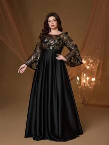 梦幻般的新款圆领雪纺薄纱亮片连衣裙，优雅迷人，适合舞会、婚礼、派对、婚礼宾客等场合。 - 黑色 - 查看 3