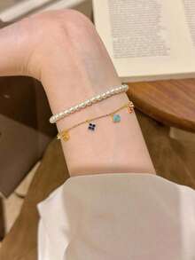 1 Pieza Pulsera de flor de cuatro hojas colorida y sencilla de plata de ley 925 o S925, joyería fina para mujer, regalo de novia, regalo de cumpleaños, regalo de cita - Pulsera de flores de cuatro hojas con diamantes de colores - Ver 5