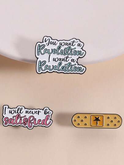 3pcs Vintage Musical Theater Text Brooch, Zinc Alloy Enamel Material, Bandage Star & Handwritten Font Decor, Classic Musical Theme Badge, Unisex Design, Daily Wear Accessory Gift
