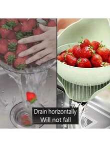 2-Tier Rotating Fruit & Vegetable Washing Bowl, Kitchen Drain Basket, Non-Drip Fruit Plate For Home Use - one-size - View 3