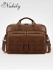 PU Leather Messenger Bag For Men: 15.6 Inch Vintage Briefcase, Lightweight Business Satchel With Multiple Pockets For Office, Work & Commute - 棕色 - 查看 9