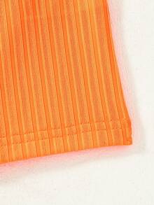 3pcs/Set Young Girls Slim Fit Casual Solid Color Ribbed Camisole Jumpsuit - Orange - View 8