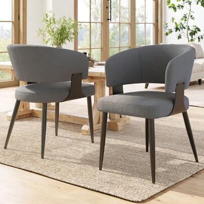 Hochwertiger Flanell (2 Stü) Esszimmerstuhl Schminkstuhl Frisiertisch Ergonomischer Stuhl Leichter Luxusstuhl Gebogene Rückenlehne, Beige/Grau