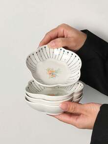 1/2/4件套花卉陶瓷餐盘，家用蘸酱碟，调味碟，欧式简约餐盘，甜点蛋糕托盘，小吃盘，蘸酱碟，茶杯碟，坚果糖果托盘，陶瓷餐具礼盒套装 - 彩色 - 查看 4