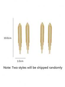 1 Pair Stylish Geometric Metal Chain Tassel Long Earrings, 2 Designs Randomly Sent - Yellow Gold - View 5