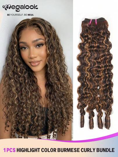 MEGALOOK Tóc giả xoăn tự nhiên 100% màu highlight, độ dày 12A, chưa qua xử lý, kiểu dệt nhanh #4/27. Tóc nối tự nhiên màu highlight, chất liệu thô, dành cho nữ - Mềm mại & dày dặn, không rụng tóc, có thể nhuộm và tẩy màu, sử dụng hàng ngày, tạo kiểu tự do, giá rẻ, phù hợp cho nữ, mang đến vẻ ngoài rạng rỡ cho cuộc sống hàng ngày, như đám cưới, trang điểm, nối mi, hẹn hò và tiệc tùng.