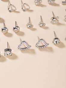 Set 30 Pasang Anting-Anting Wanita dari Logam Halus Berbentuk Pohon, Kerang, Mutiara, dan Hati - Perak - View 4