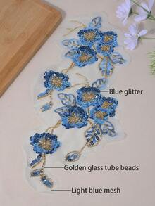 1件刺绣亮片蕾丝贴花缝纫花朵布料领贴片，适用于婚纱礼服新娘DIY工艺品 - ZH102B - 查看 7