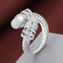 1pc Spiral Design Cubic Zirconia Inlaid Adjustable Open Ring For Women - Multicolor - View 2