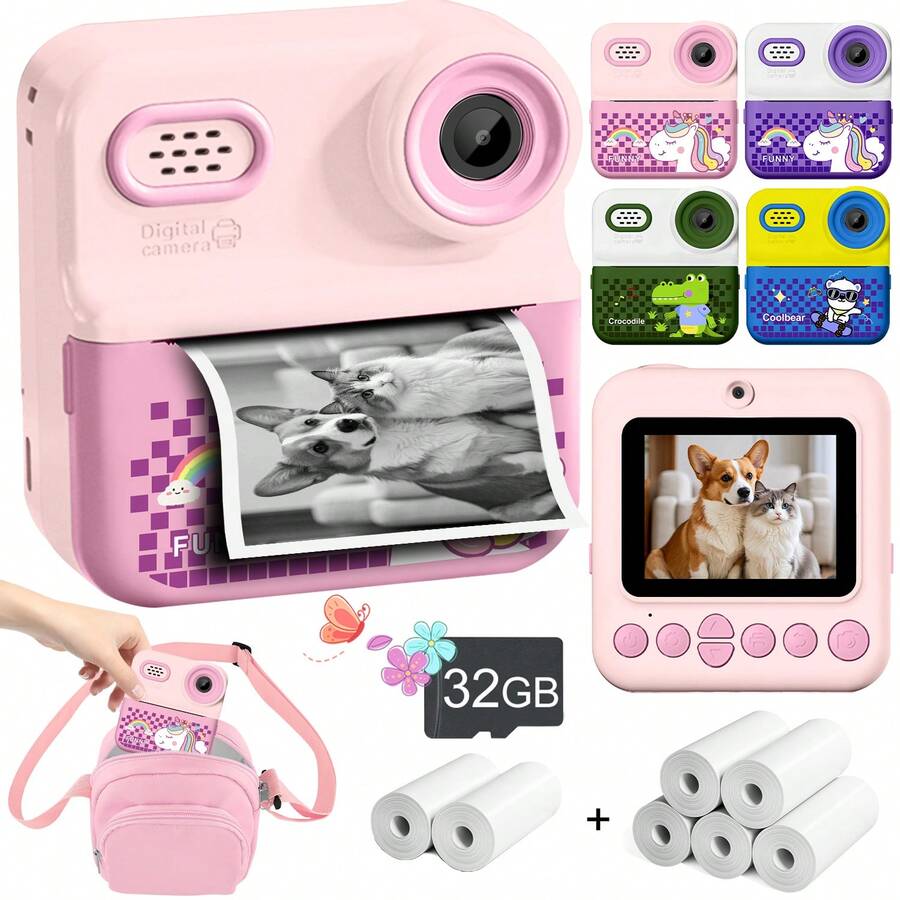 Instant Print Camera For Kids, 1500mAh Rechargeable Battery Camera Set, Children's Digital Camera, High Definition Digital Camera Portable Multi-Function Children's Photo Printer, Camera And Accessories Creative Drawing Photography Gift, Kid-Friendly Design, Suitable For Christmas, Birthday And New Year Gifts For 3-12 Years Old Boys And Girls - P03 New Model - View 1