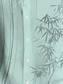 男士輕量寬鬆短袖襯衫，夏威夷竹葉印花 - 綠色 - 查看 6