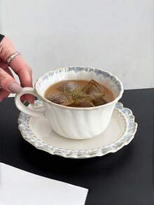 1件套法式复古烟蓝色系列下午茶陶瓷咖啡杯碟套装，优雅茶/咖啡/牛奶杯 - 彩色 - 查看 5