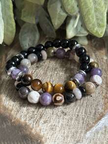 1pc Men's Protection Bracelet, Tiger Eye & Tourmaline Negative Energy Shield, Empath, Courage, Focus Yoga Meditation Jewelry For Women Men - Multicolor - View 2