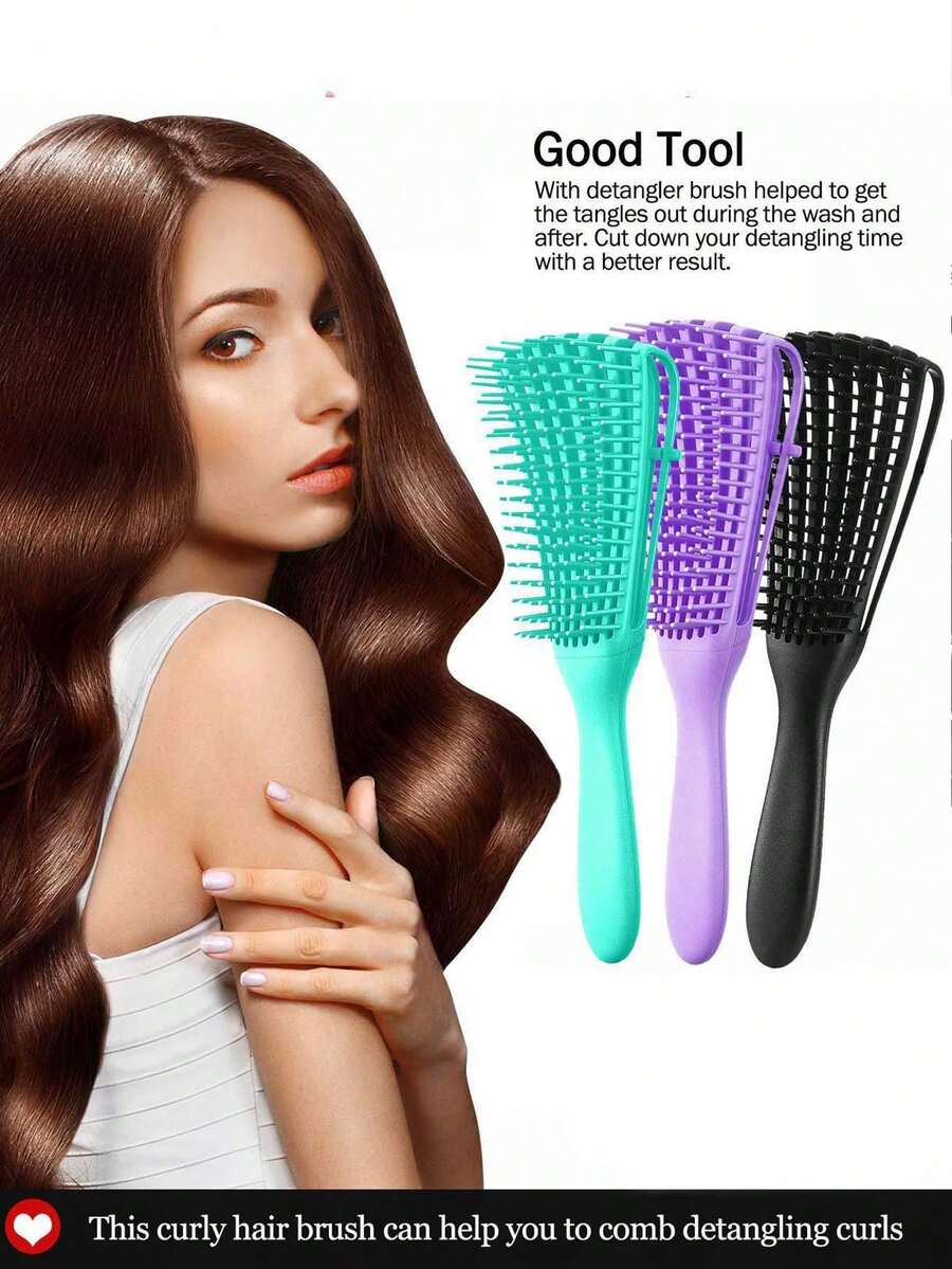 Detangling Brush Suitable For Black Natural Curly Hair, Suitable For 3/4abc Curl Patterns Of Afro-Textured Hair, Quickly And Easily Detangles Dry And Wet Hair, Painless - Multicolor - View 1