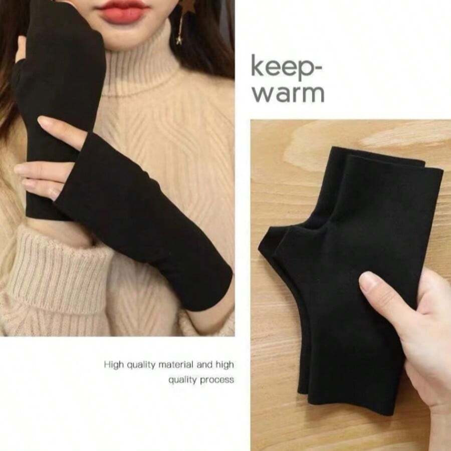 Derong Unisex Warm Gloves, Double-Sided Thick Fleece Gloves, Fingerless Design, Student Writing & Touchscreen Gloves, Autumn/Winter - A - View 1