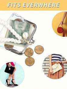 Retro Coin Purse, Women's Short Wallet,Pearl Chain Pendant, Retro Transparent Coin Purse, Portable Mini Cosmetic Storage Bag, Women's Travel Makeup Bag, Coin Purse, Exquisite And Easy To Carry, Travel, Home Storage, Travel Essentials, Dormitory Supplies, Wedding Bride Gifts, Mother Gifts, Best Friend Gifts, Birthday Gifts, Souvenirs,Valentine's Day Gifts, New Year's Gifts - Multicolor - View 5