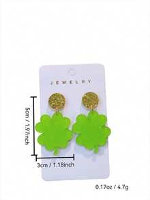 一对亚克力圣帕特里克节绿色和金色三叶草闪光耳钉，可爱派对礼物（女士款） - 彩色 - 查看 3