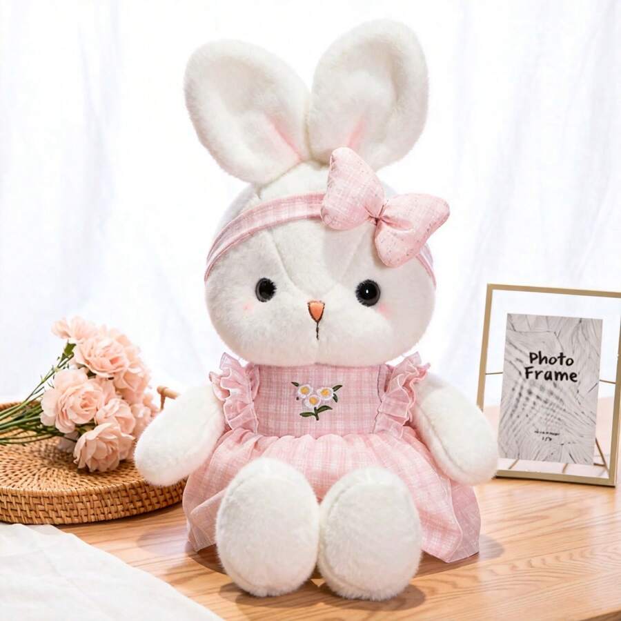 PlushFable 15.8in Daisy White Bunny Stuffed Animal In Floral Embroidery Dress Soft Rabbit Plushie With Bow Pastel Pink Sky Blue Sage Green Easter Bunny Decor Valentine Gift For Girl Kids Baby Shower Aesthetic Room Decor Spring Gift 2026 - Màu hồng nhạt - Xem 1