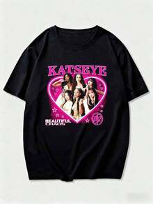 KATSEYE The Beautiful Chaos Graphic,Unisex Short Sleeve GIFT For Fans Graphic Print Design Casual Men's T-Shirt Tee Shirt  For Men - Đỏ - Xem 7