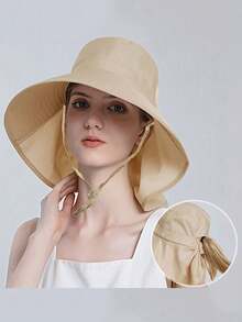 1顶大檐遮阳帽，马尾辫渔夫帽，夏季户外宽檐遮阳帽，夏季度假旅行宽檐遮阳帽，休闲遮阳帽。宽檐设计可全面遮盖面部和颈部，提供防晒保护。非常适合夏季户外活动，如徒步旅行、钓鱼、露营、骑行等。 - 彩色 - 查看 7