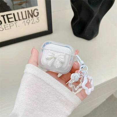 珍珠蝴蝶结设计耳机保护套，透明清爽耳机套，耳机防摔保护壳，兼容苹果蓝牙耳机