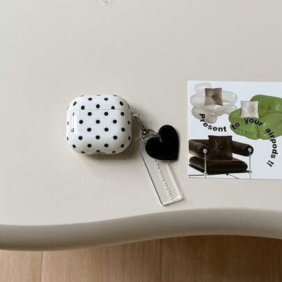 Solid Color Simple White Black Polka Dot Heart Pendant Earphone Case Compatible With Airpods Pro 2, Cute Apple 4 Minimalist 3 New 1/2 Generation Women Earphone Case Cover