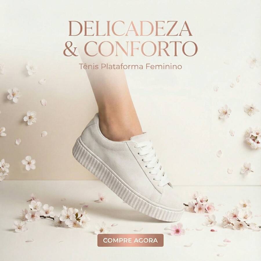 Tenis Feminino Casual Confortavel Camurca Resistente Sola Antiderrapante Ideal para Ocasiões - Branco - Visão 1