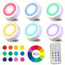 6pcs LED Color Changing Cabinet Lights With Remote Control, Battery Powered No Plug Needed, Suitable For Wardrobe And Corridor - Multicolor - View 1