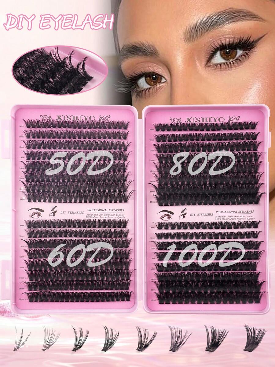 640Cluster False Eyelashes, Personal False Eyelash Book, High Capacity False Eyelashes, 8-16mm Mixed Length Eyelash Set, Beginner DIY Home Eyelash Extension Kit, Eyelash Cluster, Individual False Eyelashes, Suitable For Daily Commute, Dates, Music Festivals, Enlarges The Eyes - DD - View 1