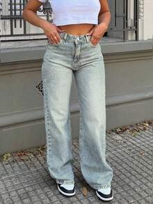 Women's Casual Washed Loose Straight Leg Jeans - Light Wash - View 3