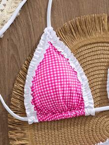 Bộ bikini chấm bi và kẻ caro kiểu retro dành cho nữ, thích hợp cho các buổi đi chơi, kỳ nghỉ, lễ hội âm nhạc, tiệc bể bơi, lễ hội hóa trang và các dịp hè khác ở bãi biển. - Hồng 2 - Xem 6