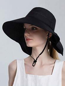 1顶大檐遮阳帽，马尾辫渔夫帽，夏季户外宽檐遮阳帽，夏季度假旅行宽檐遮阳帽，休闲遮阳帽。宽檐设计可全面遮盖面部和颈部，提供防晒保护。非常适合夏季户外活动，如徒步旅行、钓鱼、露营、骑行等。 - 彩色 - 查看 3