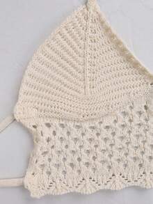 Yuwenier 性感V领串珠镂空露背吊带背心和紧身迷你裙两件套，女士夏季海滩度假装 - 杏色 - 查看 7