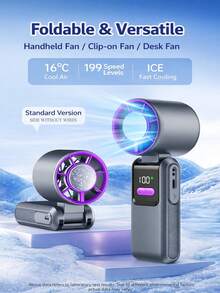 1pc Portable Foldable Cooling High-Speed Fan With LED Display, Dual Charging Ports And Built-In Cable - Essential For Outdoor Travel In Summer, Keeps Cool Even In 40°C High Temperature - Multicolor - View 4
