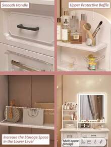 Tocador Multifuncional Con Espejo Y Estante 4 Cajones,Con luces,Suministro de energía USB ﻿ ﻿ ﻿ - Blanco - Ver 3