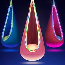 OUTREE - Asiento giratorio con luz LED silla de algodón para interiores y exteriores silla hamaca fácil de instalar color rosa - Rosado - Ver 7