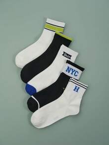 1双/5双装 男士纯棉字母条纹图案休闲运动短袜 - 彩色 - 查看 28