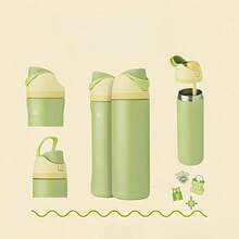 24oz /32oz Stainless Steel Insulated Water Bottle With Straw, Portable Coffee Mug Suitable For Hot & Cold Drinks, Fitness And Cycling Water Bottle, Leak-Proof Lid Travel Cup For Camping, Hiking, Driving, Outdoor Activities - D-綠色 - 查看 3
