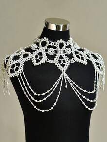 ZHENGHEN Elegant Pearl Strand Shoulder Chain, Bridal Jewelry, Fashion Accessory, Great Birthday Gift - White - View 4