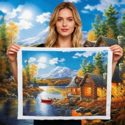 LaoJieYuan 2026 Nuevo estilo Juego completo de bordado de punto de cruz DIY Paisaje Hecho a mano Estampado Bordado Artesanía Decoración del hogar Juego de manualidades Bordado Kit de bordado Juego de punto de cruz Juego de ganchillo Juego de aguja de perforación Accesorios de costura Juego de costura Hilo de bordado Juego de manualidades Materiales de costura Patrones de costura Suministros de artesanía de ganchillo Kit de bordado para principiantes